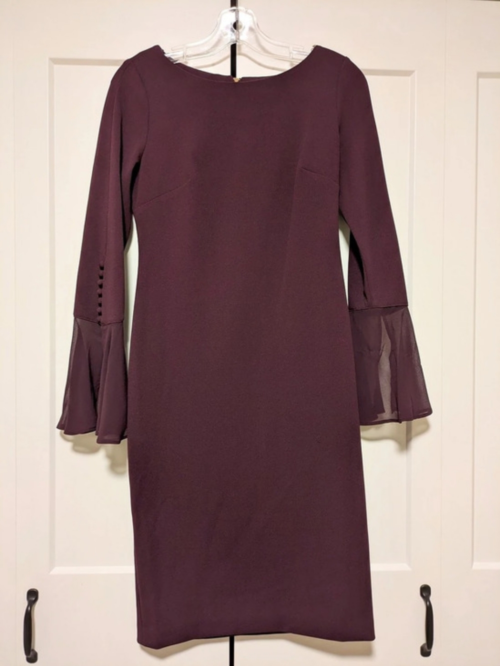 Calvin Klein Chiffon-Bell-Sleeve Sheath Dress Mini Dress Purple Size 8
